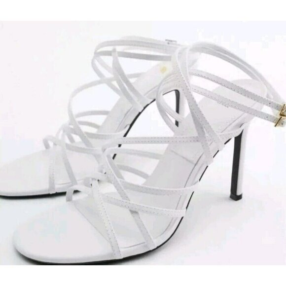 ZARA NWT AUTHENTIC WHITE LEATHER HIGH HEEL SANDALS REF. 1331/910  USA 10 /41 - Picture 7 of 8